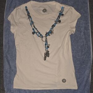 Double D Ranch Cream Tee with Blue Embellishments